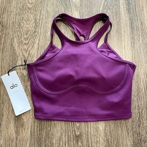 Alo Airlift Ribbed Enchanted Bra Tank Purple Sports Bra